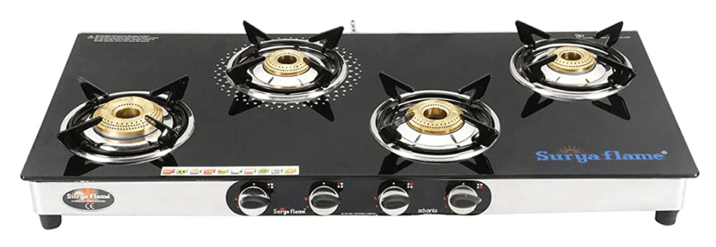 Surya Flame ISI Certified Supreme 4 Burner Stainless Steel Gas Stove (Best Stainless Steel 4 Burner Gas Stove)