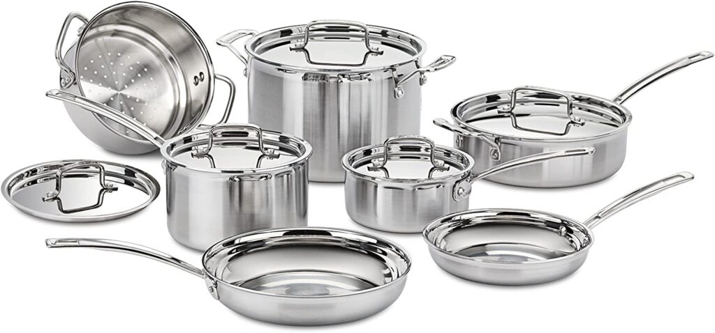 6. 12 Piece Cookware Set by Cuisinart, MultiClad Pro Triple Ply, Silver