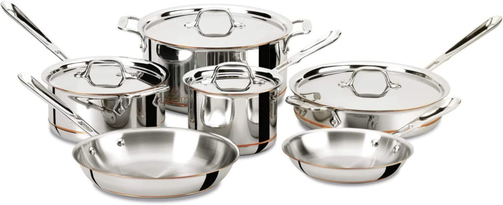 1. All-Clad 600822 SS Copper Core 5-Ply Bonded Dishwasher Safe Cookware Set